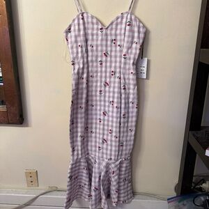 Unique Vintage Lavender Gingham and Cherries